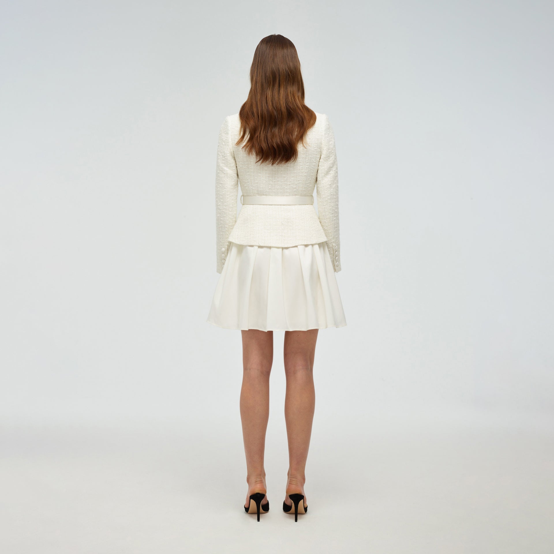 Tailored Cream Boucle Mini Dress | self ...